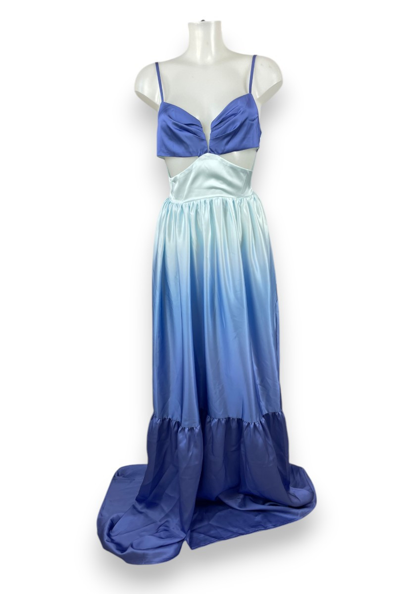 Robe satinée dégradée "Blue Sunset" – Élégance aérienne