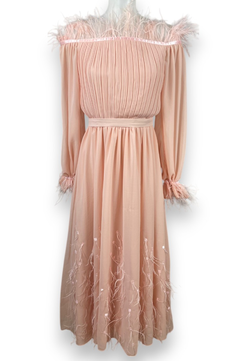 Robe longue rose poudré CATCHALL – Élégance vintage et glamour