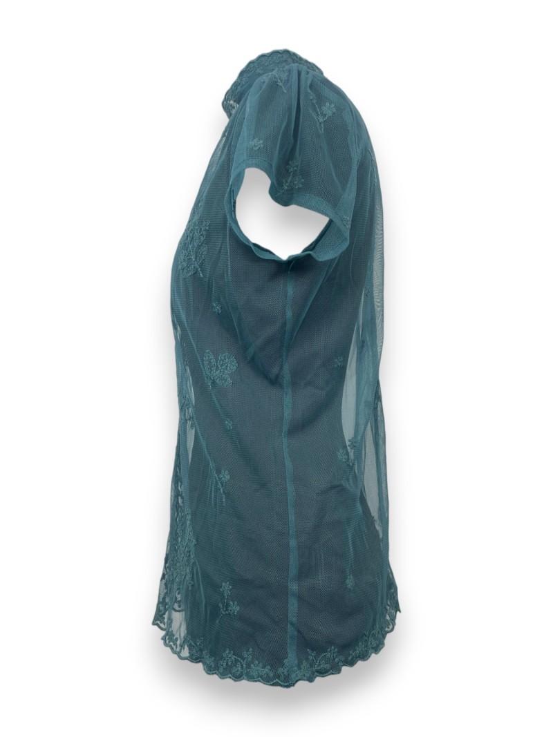 Top à dentelles bleu canard, TL