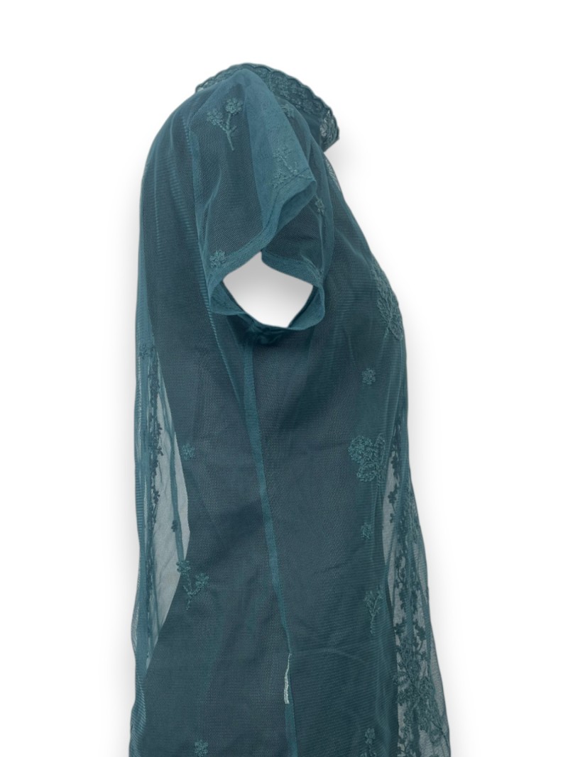 Top à dentelles bleu canard, TL