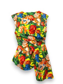 Top asymétrique sans manches fleurie Zara, TXL