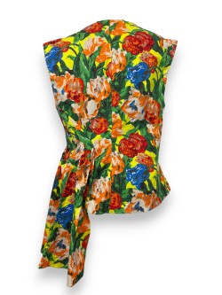 Top asymétrique sans manches fleurie Zara, TXL