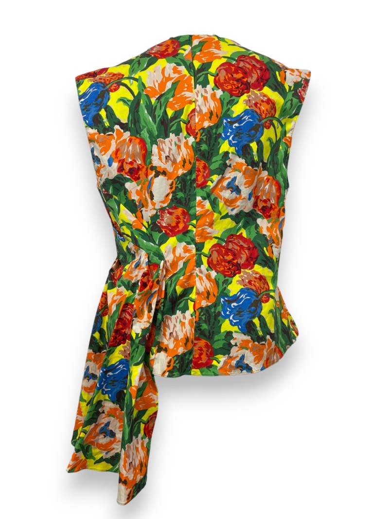 Top asymétrique sans manches fleurie Zara, TXL