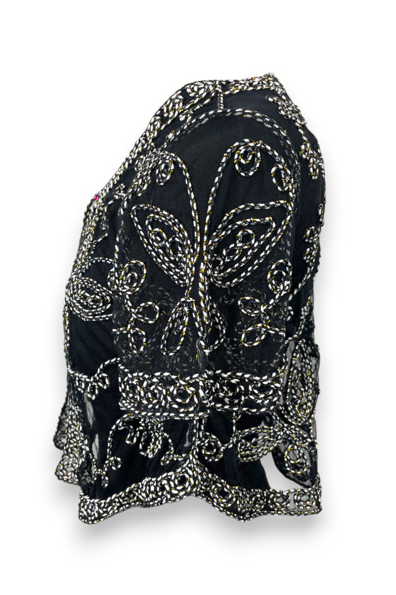 Bolero crop top dentelle et détails dorés, TM